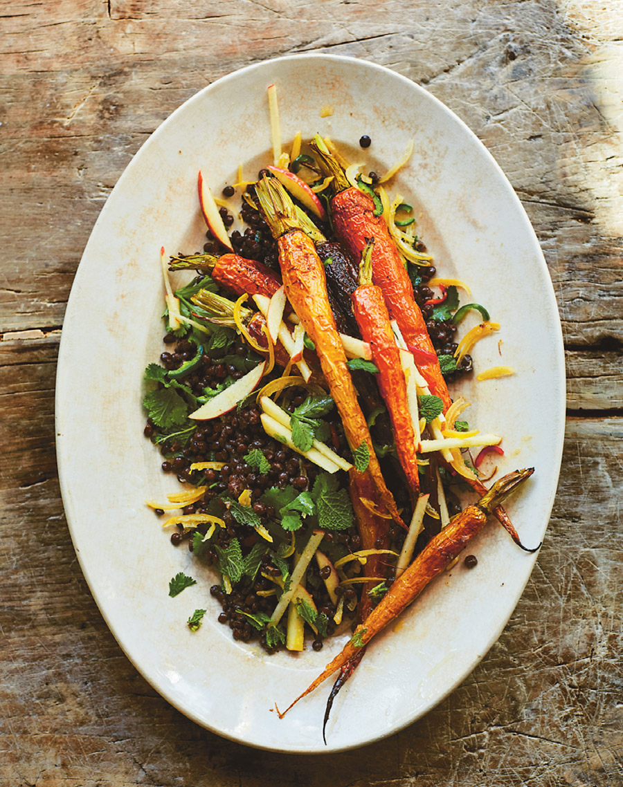 Salad Of Roasted Carrots, Apple & Lentils With Chile And Preserved 