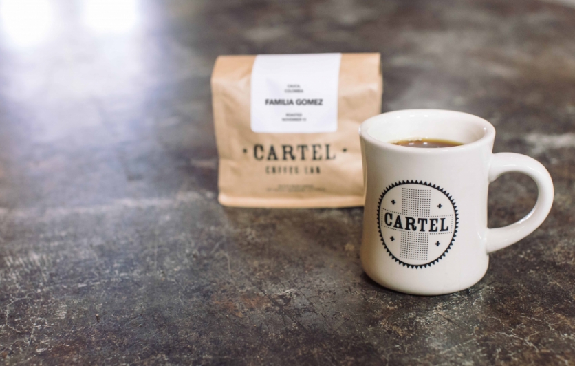 Cartel mug and bag of coffee.