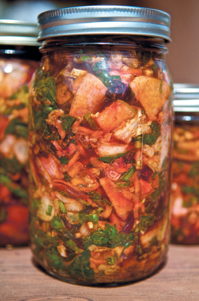 Jar of multi-colored kimchi