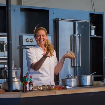 Amanda Freitag at Chipotle Cultivate Demonstrating Shrimp Ceviche Recipe