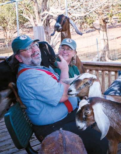 David and Kathryn Heininger with their milk goats at Black Mesa Ranch in Snowflake, AZ