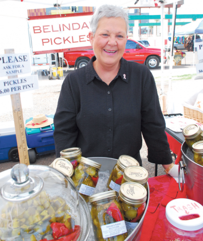 Belinda Powell, The Pickle Lady, sells pickles at market
