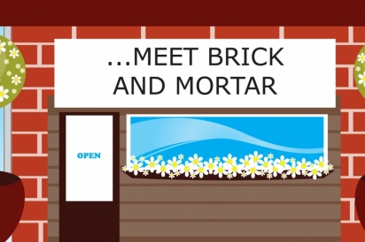 Brick and mortar storefront illustration