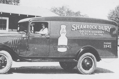 Shamrock Dairy truck, black and white