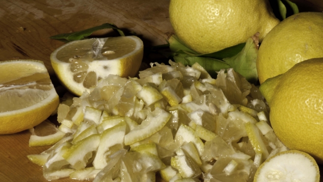 Sliced lemons for use in Lemon Marmalade