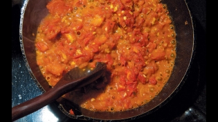 Triple Seared Tomato Sauce in cast iron pan